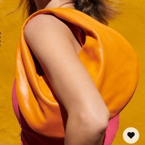 Mango NWT leather Baguette bag half moon hobo orange